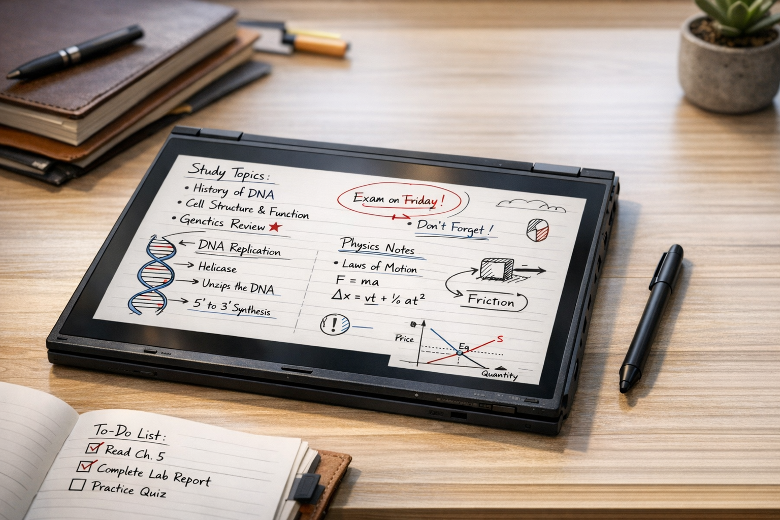Refurbished Lenovo ThinkPad Yoga 260 in tablet mode showing handwritten notes on touchscreen
