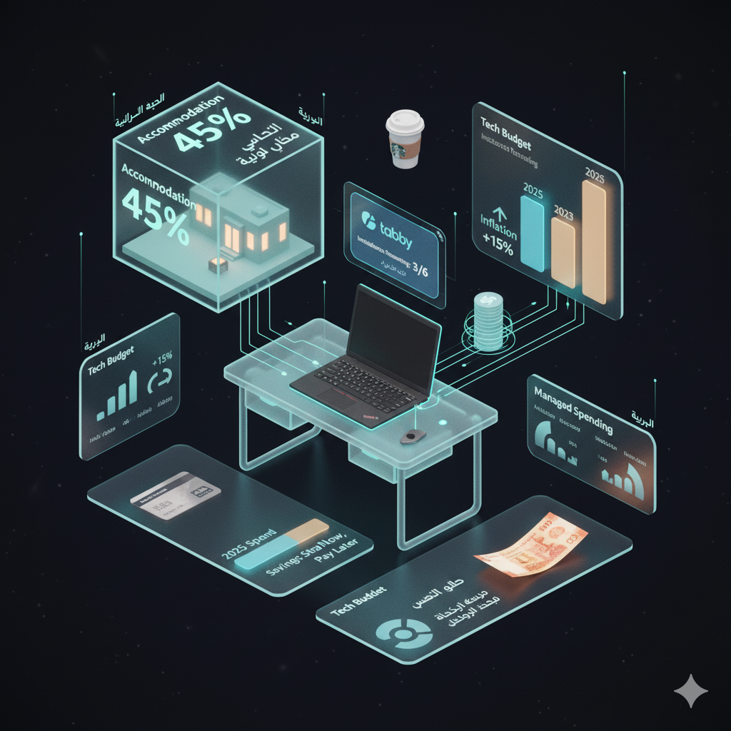 Visual comparison showing UAE student allowance breakdown and laptop budget allocation for December 2025