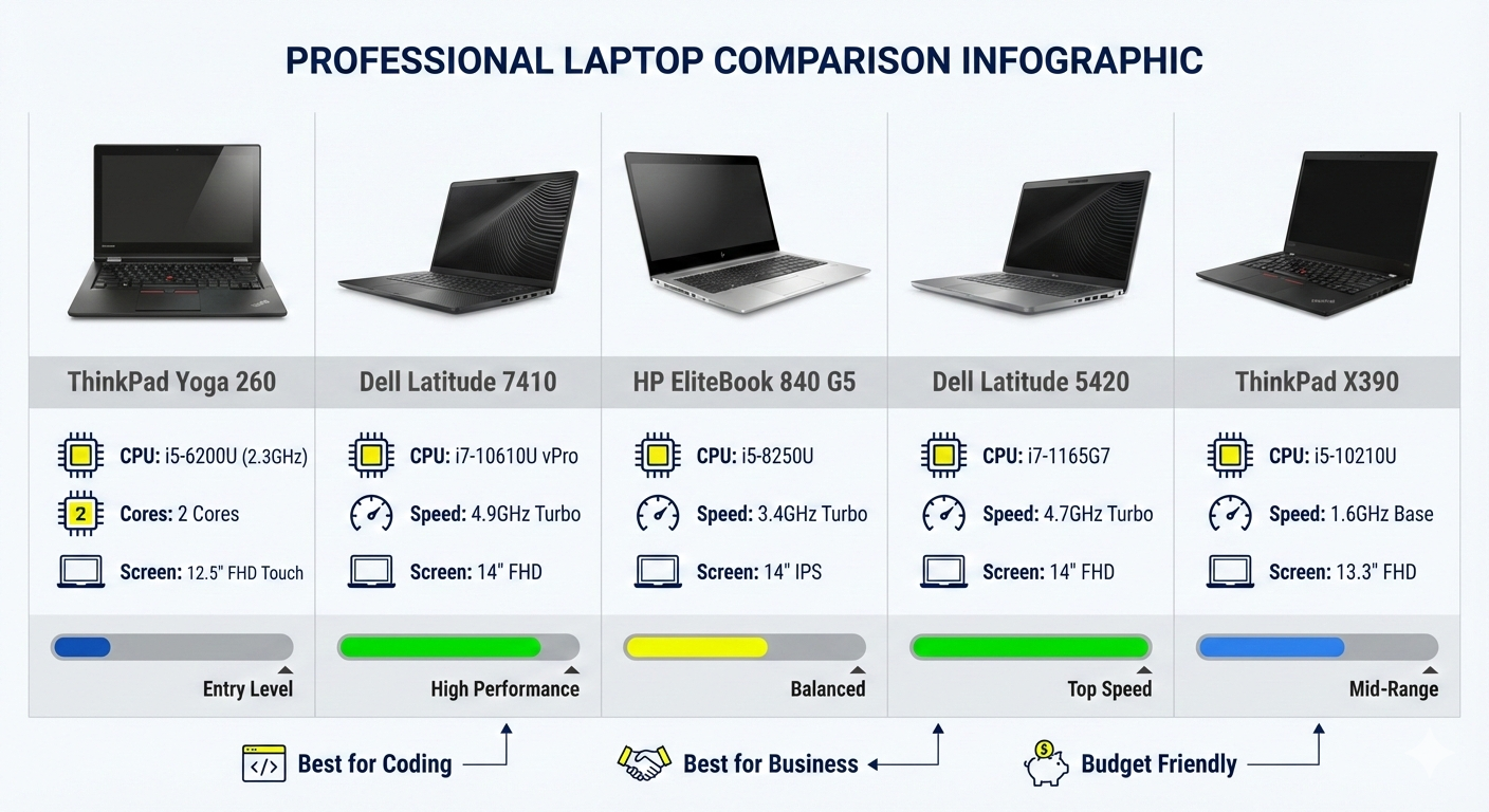 Comprehensive comparison table showing all 5 laptops side by side with specifications prices and use cases for UAE students