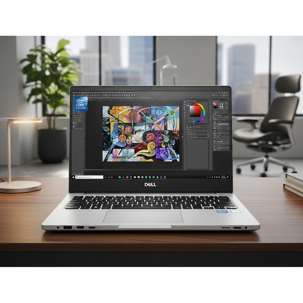 Refurbished Dell Latitude 7410 laptop displaying code with premium carbon fiber build